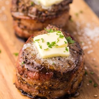 Bacon wrapped filet with fire blue cheese